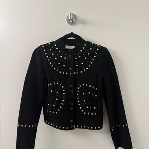 Sandro Black Suede Embellished Jacket Size FR2/US6